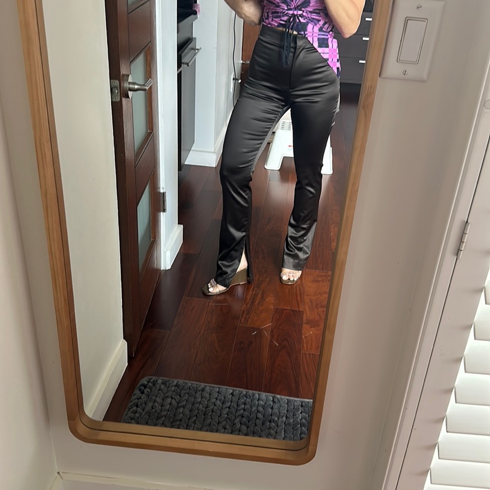 Massimo Dutti satin chocolate brown pants. US size 4. For reference I am 5’2”.